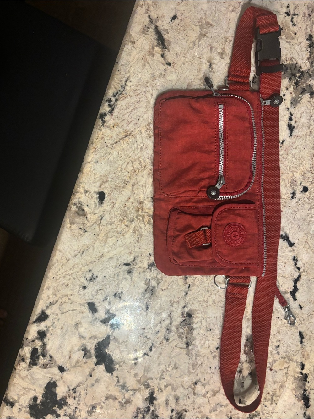 Kipling Red Nylon Crossbody Bag Multi Pocket Adjustable Strap